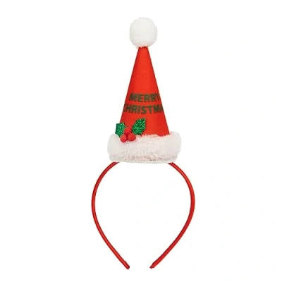 Image of Talking Tables Reusable Novelty Christmas Red Santa Hat with Headband Fun Dress Up Hair Accessory For Xmas Party, Home, or Office Fabric Material One Size Fits All Quality Assured