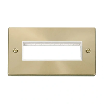 Image of Click Deco 2 Gang Plate 6 Aperture Unfurnished Satin Brass White Inserts