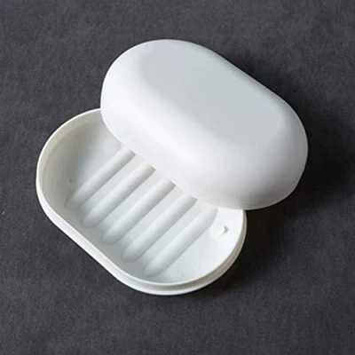 Image of KMOCEPLY Portable Soap Dish Travel Box Container with Lid Shower Case Plastic Holder Leakproof (White)