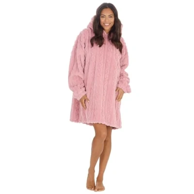 Image of Undercover Adults Oversized Sherpa Cable Fleece Hoodie 34B2021 Blush Pink