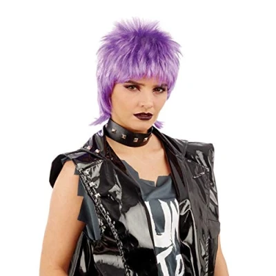 Image of Fun Shack Rock Punk Wig, 80s Wigs for Women Pixie Mullet Rockstar Hair, Purple Fancy Dress Up One Size