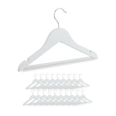 Image of Relaxdays Children&#039;s Clothes Hangers, Set of 20, Wooden, Swivel Hook, with Bar &amp; Notches, 19 x 30.5 1 cm, White, Wood, HLP: 30,5 cm