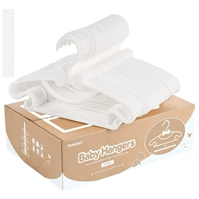 Image of Baby Hangers, 40 Pack Plastic Nursery Hangers Nonslip Ultra Thin White Wardrobe with 3 Hanger Straps, Kids Coat for and Toddler Clothes