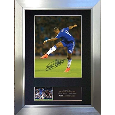 Image of DIDIER DROGBA No2 Signed Autograph Mounted Photo Reproduction PRINT A4 Rare Perfect Birthday (297 x 210mm) #550 (Silver Frame)