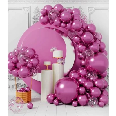 Image of Metallic Pink Balloon Arch Kit: 100 Pcs Hot Party Balloons Garland Kit with Baby Confetti Latex Ribbons for Birthday Shower Gender Reveal Valentine&#039;s Day Wedding Decoration
