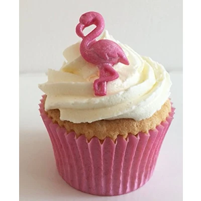 Image of 6 Pretty Sugar Flamingos: Dark Pink Sparkle