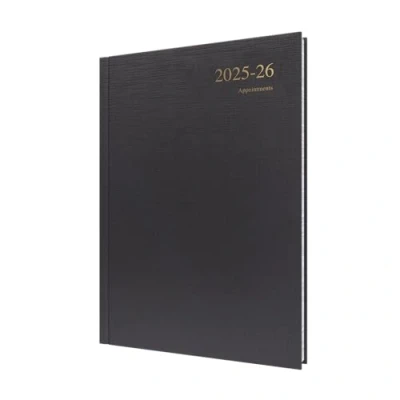Image of Collins &#039;Essentials&#039; 12 Month Mid/Academic Year Planner, July 2025 2026 Day to Page Appointments Diary, A4 Hard Cover, Black