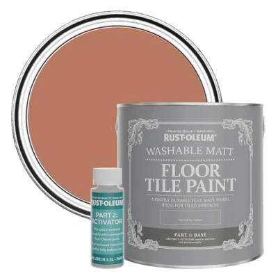 Image of Rust Oleum Red Washable Matt Floor Tile Paint, Finish Siena 2.5L