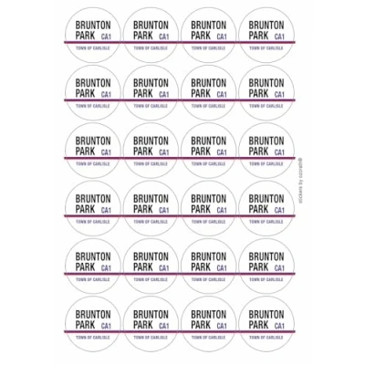 Image of Brunton Park CA1 Carlisle Road Sign Circular Matt Paper Stickers A4 Sheet of 24 (Each Sticker is 45mm Diameter)