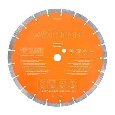Image of Evolution Power Tools PD300SEG CS Premium Multi Material Diamond Blade for Disc Cutters Longer Life Ideal Cutting Brick, Roof Tile, Paving, Reinforced Concrete and More, 300mm