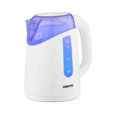 Image of Geepas 2200W Illuminating Electric Kettle, Boil Dry Protection &amp; Auto Shut Off 1.7L Cordless Jug Kettle with LED Lighting for Hot Water Tea or Coffee Swivel Base Lid Open, White