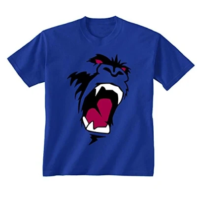 Image of Youth Kids Childrens Gorilla Monkey King Kong Face T Shirt Royal Blue 7 8 Years (M)