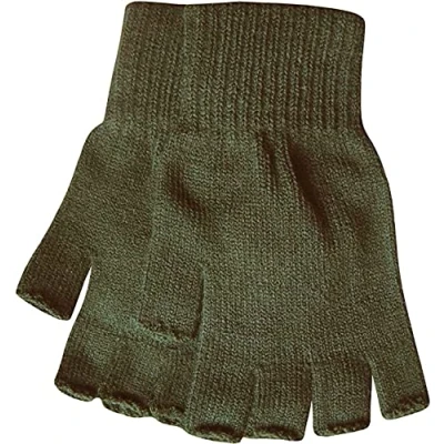 Image of Mens Womens Unisex Fingerless Or Full Finger THERMAL LINED Gloves Winter Thick Wool Knit Extra Warm (Mens, Fingerless, Green)