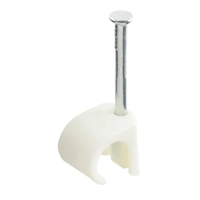 Image of GTSE Round White Cable Clips, for Cables 10 14 mm, Box of 100, Skirting Wire Nail Tacks Ethernet, Electrical Cables, Walls