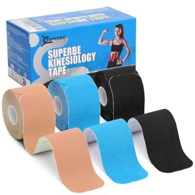 Image of Superbe Precut Kinesiology Tapes (3 Rolls Pack), Sports Tape Muscle for Pain Relief, Support, Recovery and Physio Therapy (Mix)