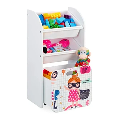 Image of Relaxdays Children&#039;s Shelf with 3 Boxes, Engineered Wood, White, 80.5x42.5x30 cm