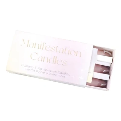 Image of Set of 3 Manifestation Spell Candles Pink for Positive Energy and Intention Setting