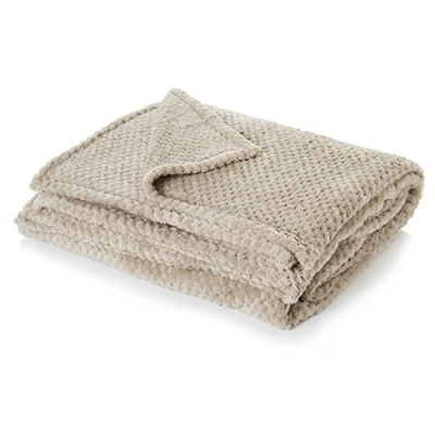 Image of Dreamscene Luxury Waffle Mink Honeycomb Faux Fur Warm Throw Over Sofa Bed Soft Blanket, Natural Beige 125 x 150cm