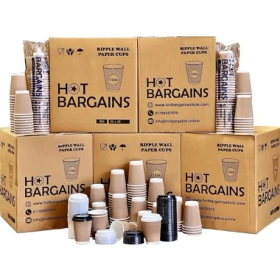 Image of Hot BARGAINS 50 X 12oz / 360ml Kraft Triple Walled Disposable Paper Ripple Cups Coffee Tea Drink + LIDS Completely Free