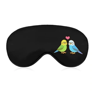 Image of Cute Cartoon Budgie Couple Comfortable Sleep Eye Mask Soft Covers for Sleeping with Adjustable Strap