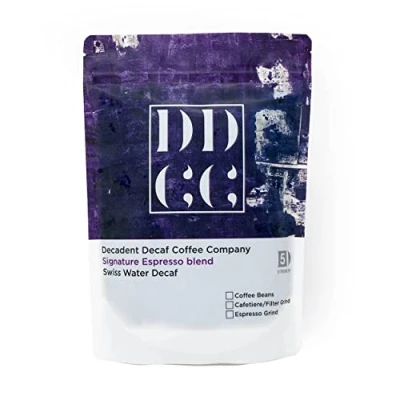 Image of Decaffeinated Strongest Dark Roast Ground Coffee 227g Ideal for French Press Cafetiere Filter Drip V60 Aeropress Espresso Swiss Water Decaf Decadent