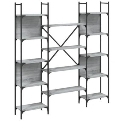 Image of vidaXL Grey Sonoma Bookshelf Stylish Freestanding Bookcase and Storage Rack Made from Sturdy Engineered Wood Powder Coated Steel for Living Room, Office, Bedroom Basement