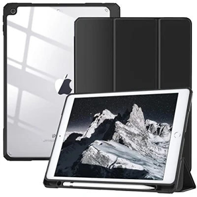 Image of TiMOVO Case for New iPad 9th Generation 2021/8th Gen 2020/7th 2019 with Pencil Holder, Slim Protective Clear Back Shell &amp; Auto Wake/Sleep 10.2&quot; Case, Black