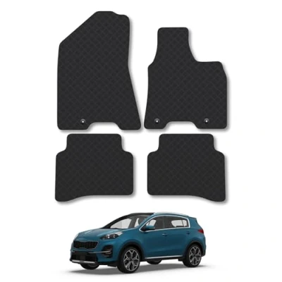 Image of 5mm Rubber Car Mats Compatible With Kia Sportage (2016 2021) Tailored Fit Floor Set Accessory Custom Anti Slip Backing Heavy Duty Waterproof Easy Clean Durable All Weather Full Coverage