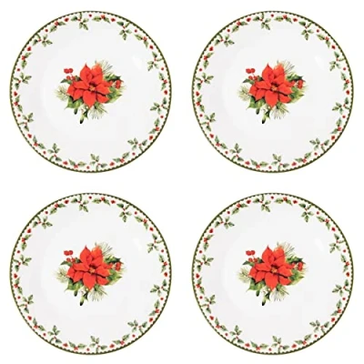 Image of Harvey &amp; Mason Set Of 4 Side Plates Christmas Holly Porcelain Festive Dinner Setting Xmas