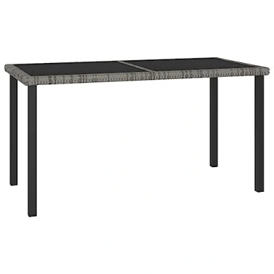 Image of vidaXL Garden Dining Table Grey, Poly Rattan and Powder Coated Steel Construction with Tempered Glass Top, Outdoor Patio Furniture, 140x70x73 cm, Assembly Required