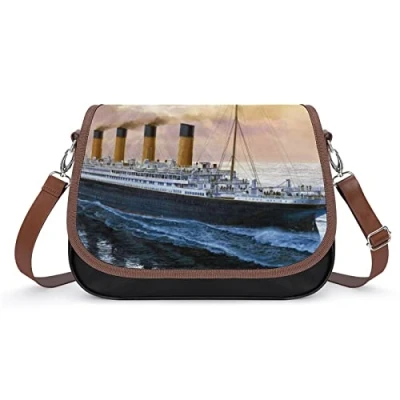 Image of Retro Titanic Famous Old Historic Crossbody Bags for Women Leather Tote Bag Shoulder Casual Handbag Purse Office Travel