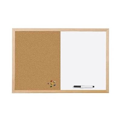 Image of Bi Office Budget Wood Frame Combination Board, Cork and Magnetic Whiteboard Dry Wipe Memo 40 x 30 cm