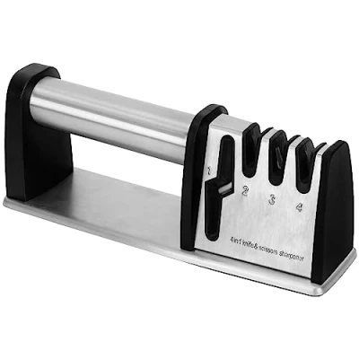 Image of Belle Vous 4 in 1 Manual Knife Sharpener Stage Accessory Diamond, Tungsten, Ceramic &amp; Carbide Sharpeners for Straight Knives or Scissors Repair/Polish