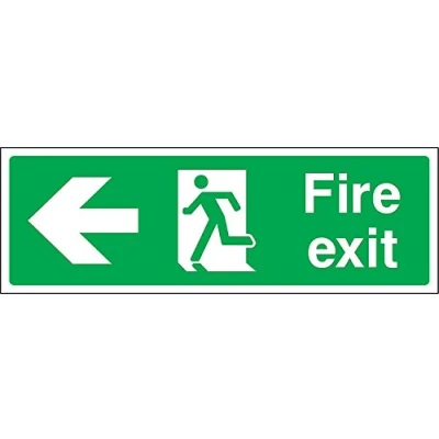 Image of Fire exit left safety sign 1.2mm rigid plastic 300mm x 100mm