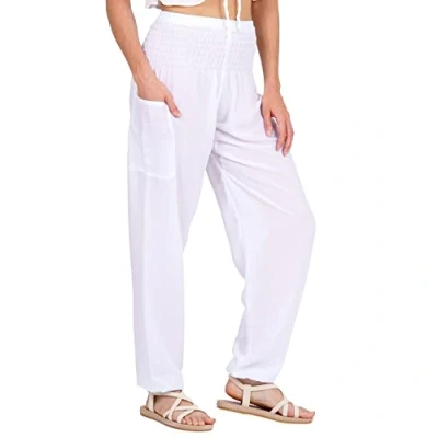 Image of Lofbaz Harem Pants for Women Yoga Boho Hippie Clothing Womens Palazzo Bohemian Pajama Trousers Beach Indian Gypsy Genie Clothes Solid 1 White M