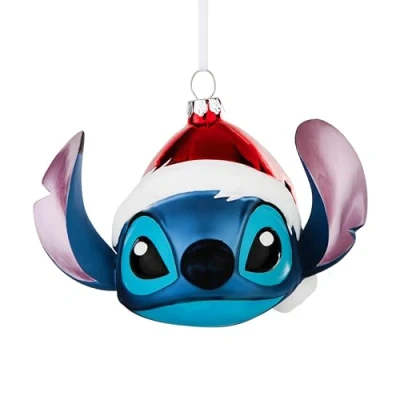 Image of Hallmark Festive Stitch Blown Glass Ornament, Lilo and Tree Decoration, Disney Hanging Christmas Gifts for