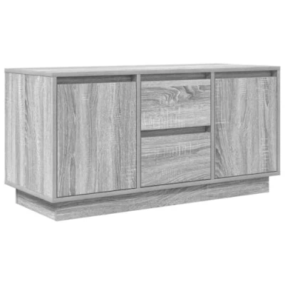 Image of vidaXL TV Cabinet Modern Grey Sonoma Engineered Wood Stand with LED Lights, 2 Drawers &amp; Doors, 100x41x50cm for Living Room