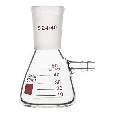 Image of stonylab Filtering Flask with 24/40 Standard Taper Outer Joint, Heavy Wall Borosilicate Glass Filter Flask, Bolt Neck Tubulation, 50 ml
