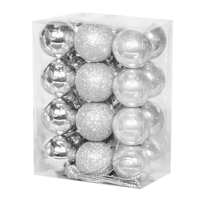 Image of Christmas Shatterproof Baubles 24 Pack 30mm Tree Decoration Glitter, Matte and Shiny (Silver 5238)