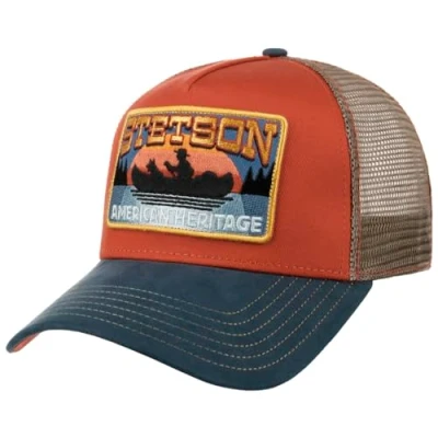 Image of Stetson Canoe Trucker Cap Men Baseball mesh Snapback, with Peak, Peak Autumn Summer Spring Winter One Size Small Blue red