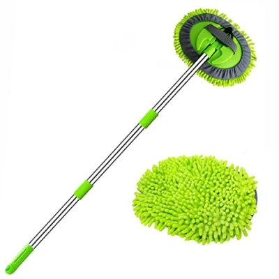 Image of WillingHeart 47.5&quot; Car Wash Brush Mop Cleaning Tool with Long Handle Kit for Washing Detailing Cars Truck, SUV, RV, Trailer, Boat 2 in 1 Chenille Microfiber Sponge Duster Not Hurt Paint Scratch Free