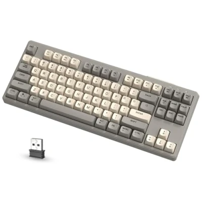Image of ATTACK SHARK FREEWOLF M87 80% Wireless Gaming Keyboard, 87 Keys TKL LED Mechanical Feeling SA PBT Keyboard Bluetooth 5.0/2.4Ghz Dual Mode with 4000mAH Battery for Mac/Win, US Layout Creamy Grey