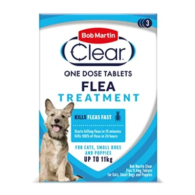 Image of Bob Martin Clear Flea Treatment for Small Dogs &amp; Puppies (3 Tablets) Kills 100% of Fleas within 24 Hours (up to 11kg)