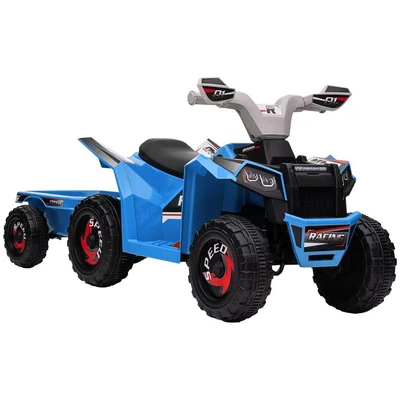 Image of HOMCOM Electric Quad Bike, 6V Kids Ride On ATV with Back Trailer for Ages 18 36 Months Blue