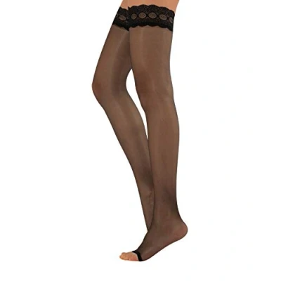 Image of CALZITALY Sheer Open Toe Hold Ups Toeless Stay Up for Peep Shoes 10 Den Black, Skin S M, L XL Made in Italy (L/XL, Black)