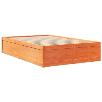 Image of vidaXL Bed Frame without Mattress Wax Brown 135x190 cm Double Solid Wood Pine