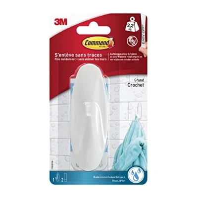 Image of Command W17082 Plastic Hooks, Waterproof S (Oval, 500 g) 2 Hooks and 4 Strips White Oval Large