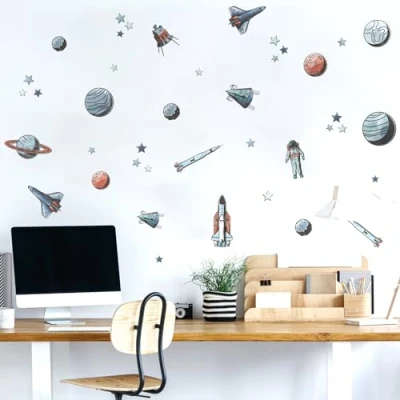Image of Stickerscape Space Wall Stickers (Space Exploration) Decals, for Walls, Decor Easy to Apply, Cleanly Removable