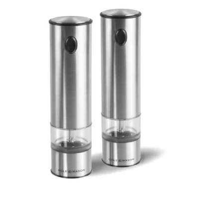 Image of Cole &amp; Mason Battersea Electric Salt and Pepper Mills, Adjustable Ceramic Grind Mechanism Stainless Steel/Acrylic, 210 mm, Gift Set, Includes 2 x Grinders