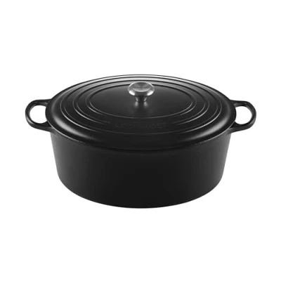 Image of Le Creuset Signature Enamelled Cast Iron Oval Casserole Dish With Lid, 40 cm, 14.8 Litre, Matte Black, 21178400000430
